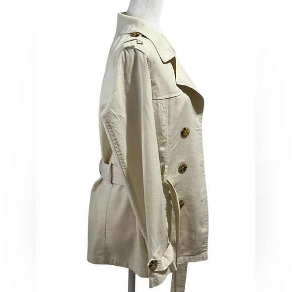 Old Navy Ivory Linen Blend Double-Breasted Tie Belt Jacket Small – Trench Style - Picture 3 of 14